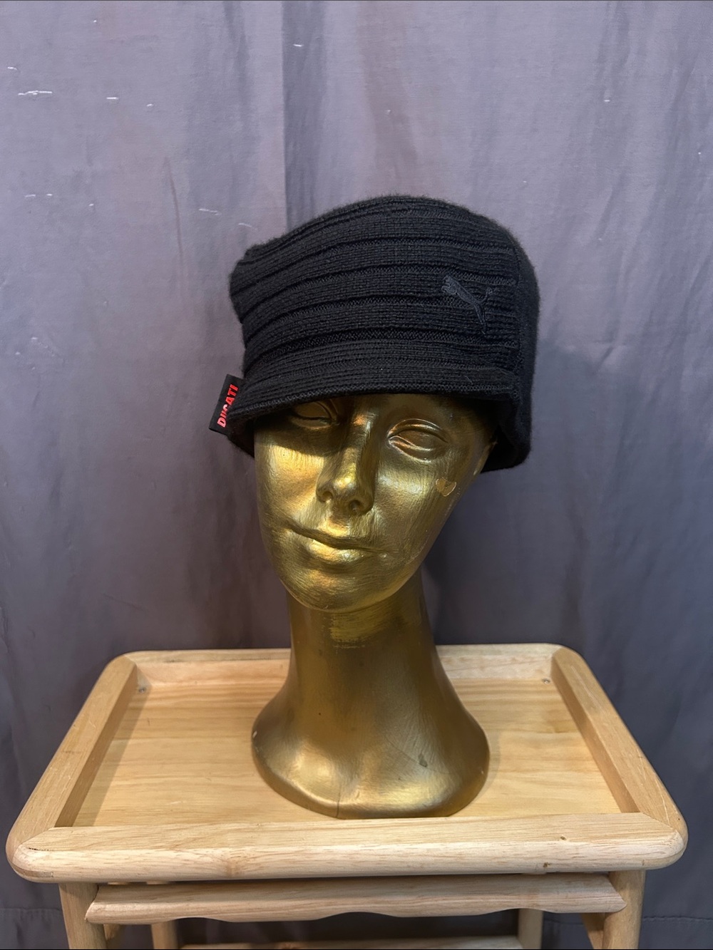 Rare Puma x Ducati Black Ribbed Knit Bucket Beanie